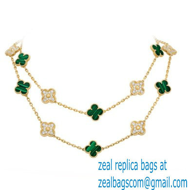 Van Cleef  &  Arpels Onyx Vintage Alhambra Necklace green with gold diamonds